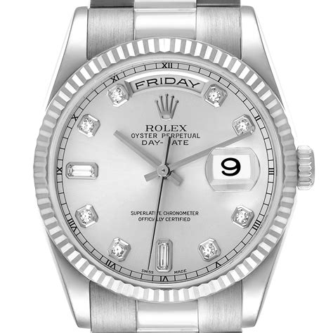 rolex day date 36 white gold diamond|rolex presidential 36mm diamond bezel.